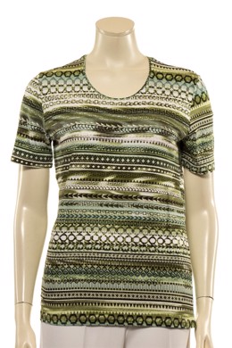 Marinello T-shirt dame med grønt stribet mønster